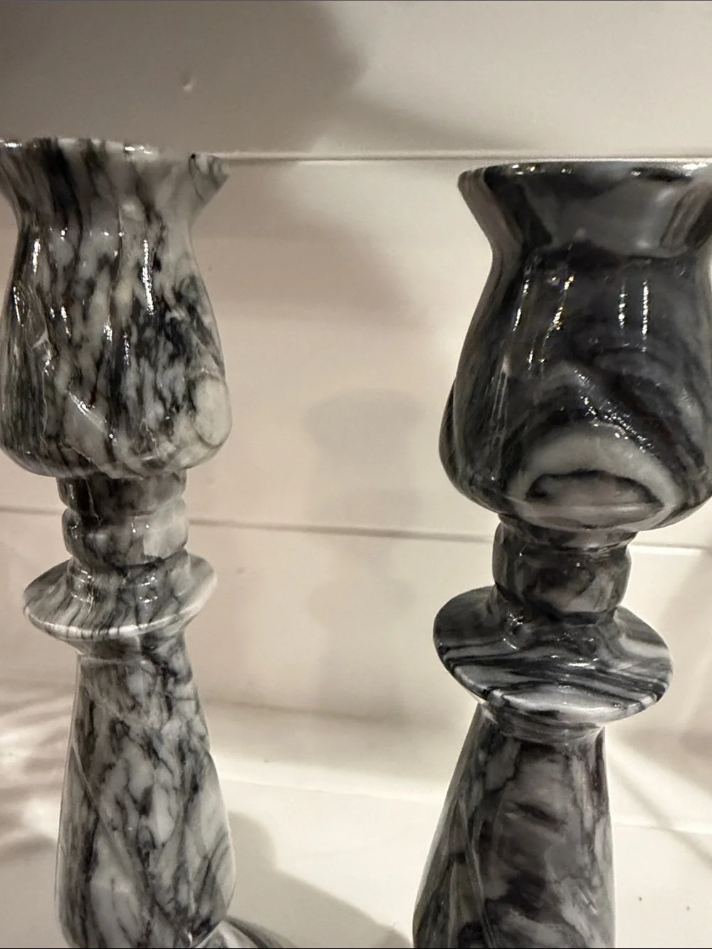 Marble-Effect Gray Pair of Candlestick Holders - Stone Heavy